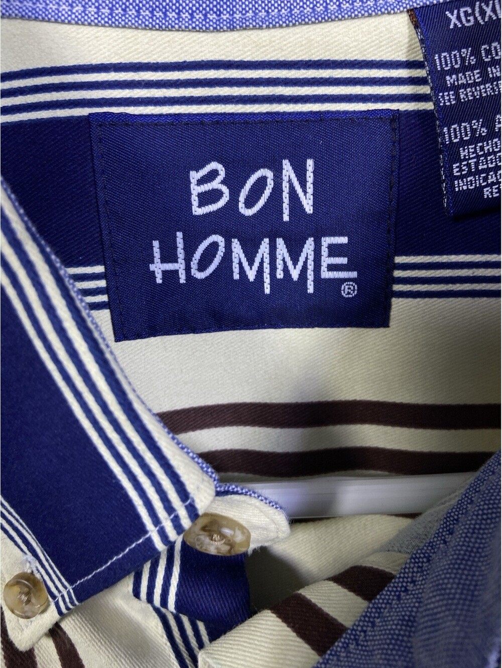 Vintage Bon Homme XL Striped Button-Up Shirt Cotton USA Made Western 80s 90s EUC - Picture 5 of 9